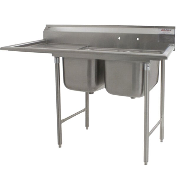 A stainless steel Eagle Group 2-compartment sink with left drainboard.