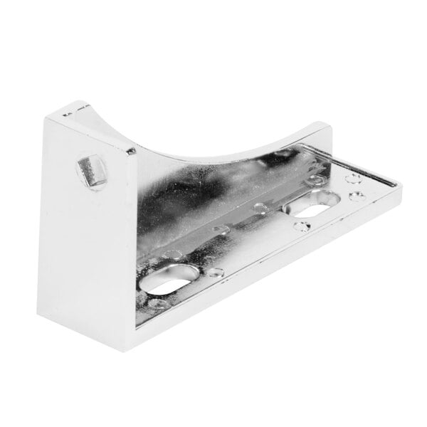 A silver metal Avantco hinge bracket with holes.