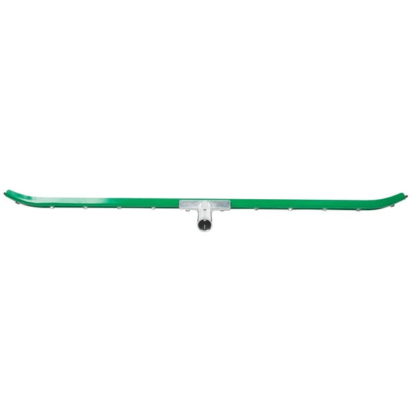 A Unger curved metal floor squeegee with a green and white handle.