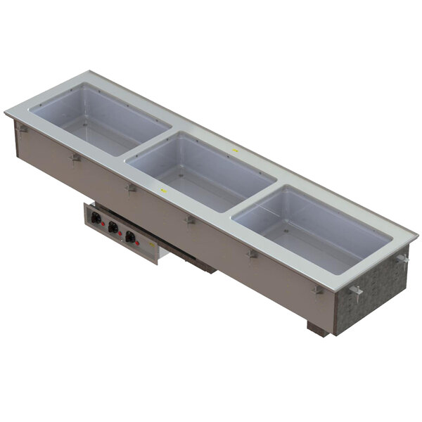 A white rectangular Vollrath drop-in hot food well with two compartments and a clear bottom.