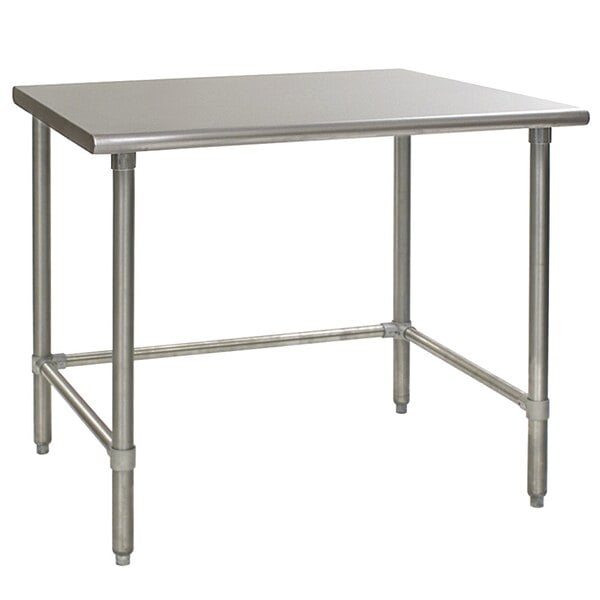 A white rectangular Eagle Group stainless steel work table with metal legs.