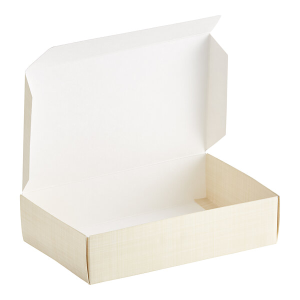 A white box with a white lid open.