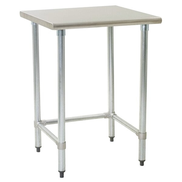 An Eagle Group stainless steel work table with metal legs.