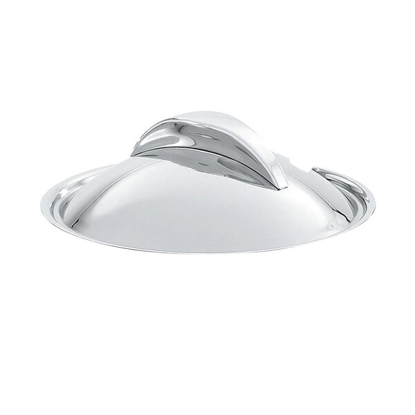 A shiny silver lid with a curved edge.