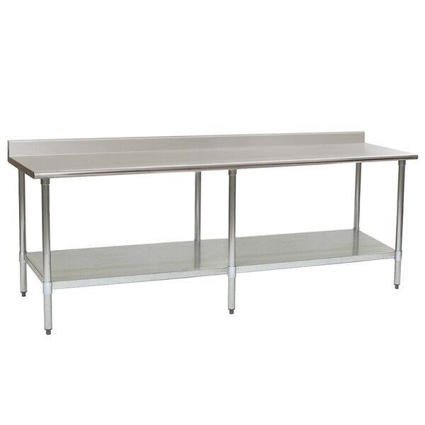 A stainless steel Eagle Group work table with undershelf.