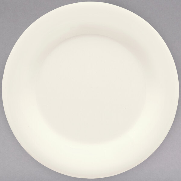 A Diamond Ivory melamine plate with a white rim.