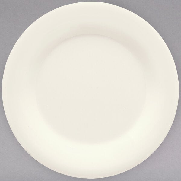 A white plate with a white rim.