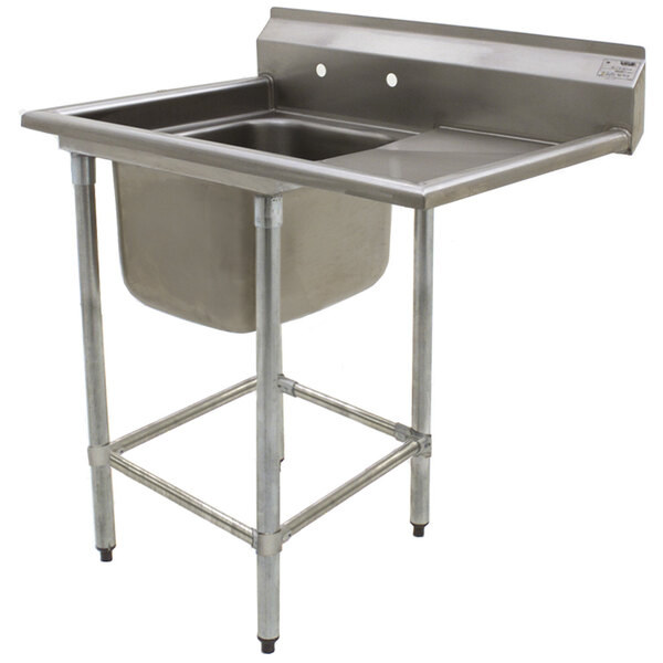 A stainless steel Eagle Group commercial compartment sink with right drainboard.