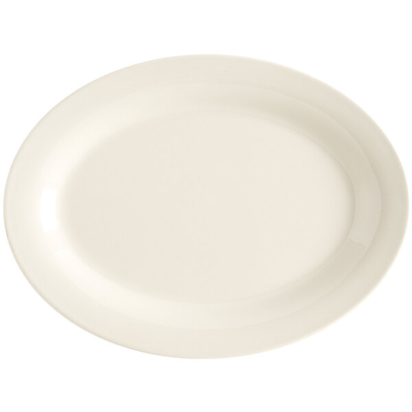 A white oval platter with a white rim.