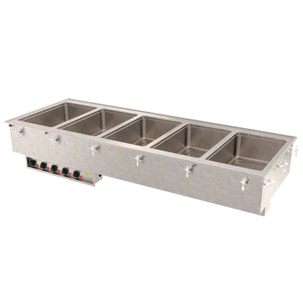 A Vollrath stainless steel drop-in hot food well with five compartments.