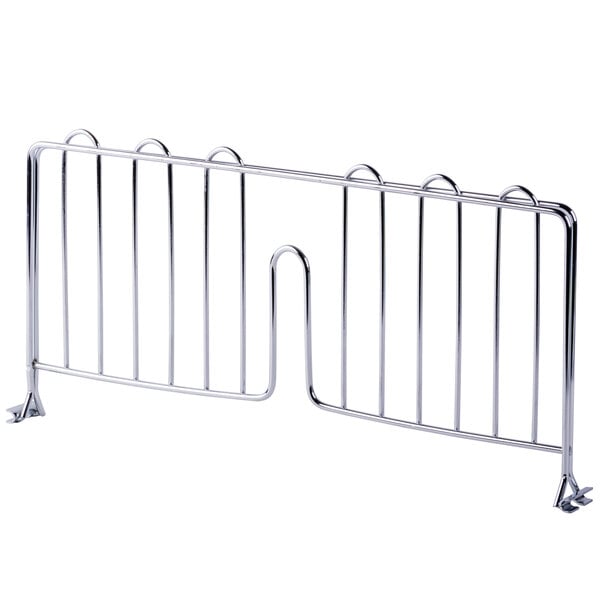 A chrome wire shelf divider with four bars.