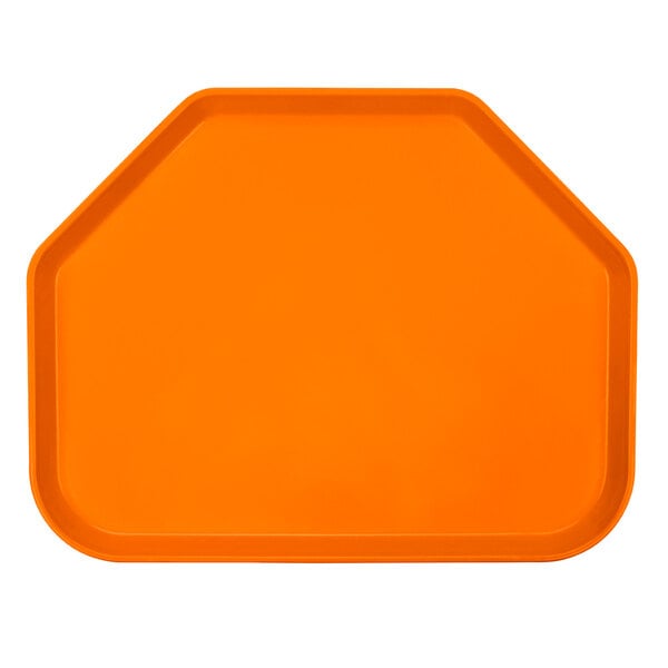 An orange trapezoid shaped fiberglass tray with black lines on a white background.