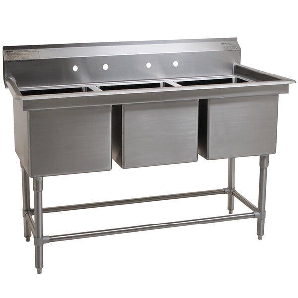 A stainless steel Eagle Group three compartment sink with three bowls.