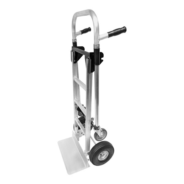 A Harper aluminum hand truck with dual pin handle and pneumatic wheels.