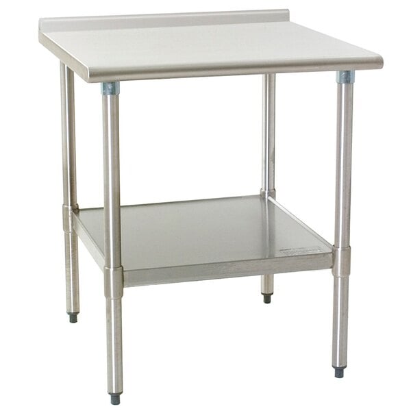 A stainless steel Eagle Group work table with undershelf.