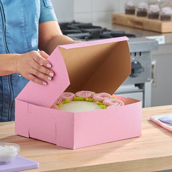 10" x 10" x 4" Pink Customizable Cake / Bakery Box - 100/Bundle