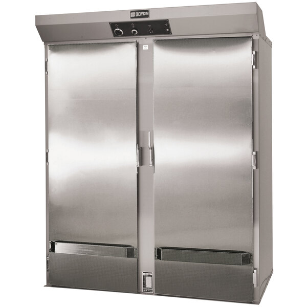 The metal doors of a Doyon roll-in proofer.