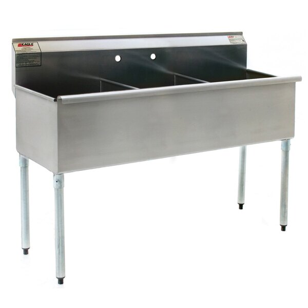 A stainless steel Eagle Group three compartment sink.