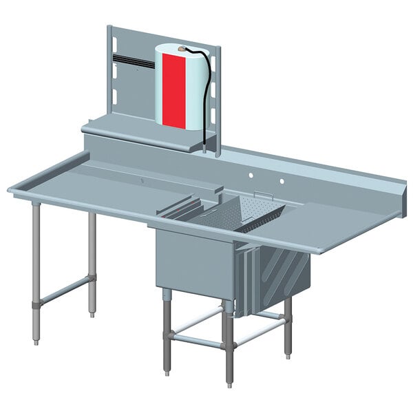 A grey work table with an Eagle Group stainless steel commercial sink and right drainboard.