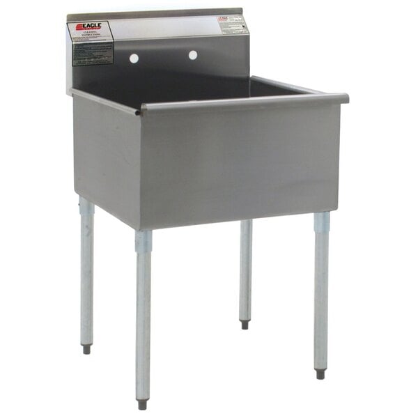 A Eagle Group stainless steel commercial sink with legs.