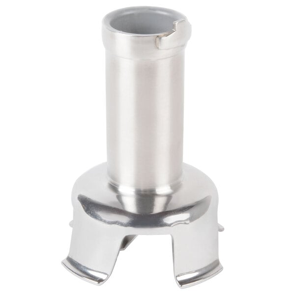 A silver metal Robot Coupe bell cover with a removable blade on a white background.