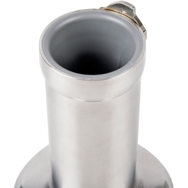 A silver metal pipe with a removable metal cap.