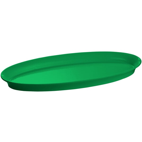 A green oval Tablecraft Cast Aluminum King Fish Platter on a white background.