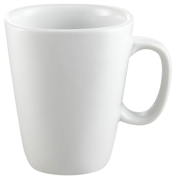 A CAC Bright White porcelain mug with a handle.