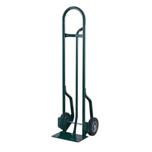 A Harper green hand truck with pneumatic wheels.