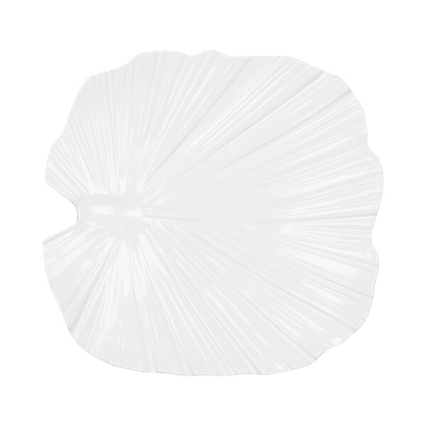A white melamine platter with a leaf design on it.