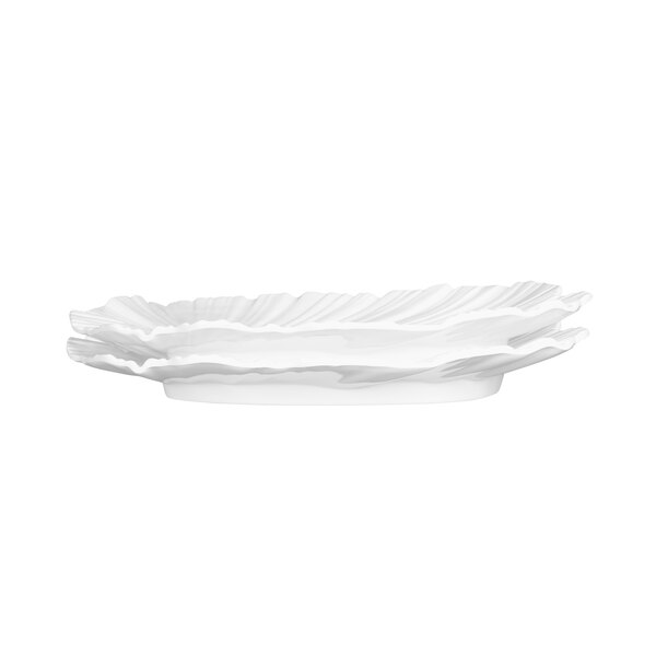A white melamine platter with a leaf design.