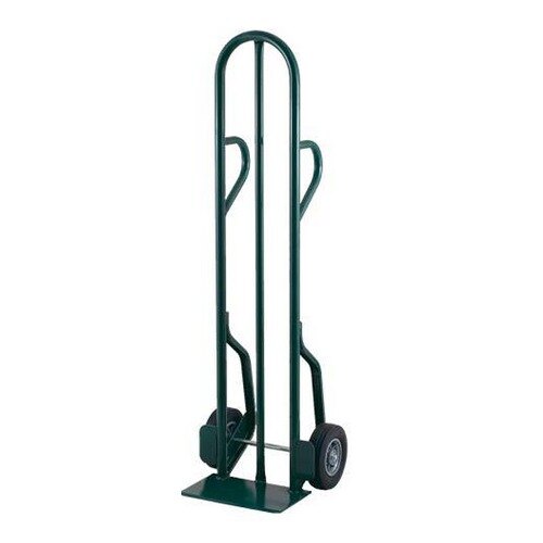 A green Harper steel hand truck with pneumatic wheels.