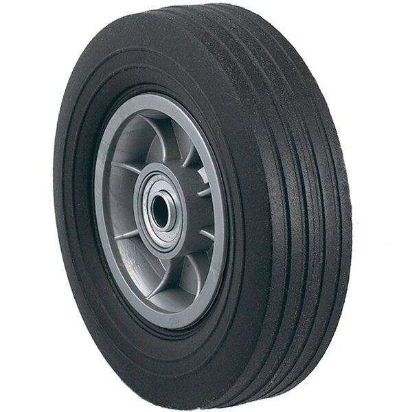 A Harper hand truck wheel with a black tire and silver rim.