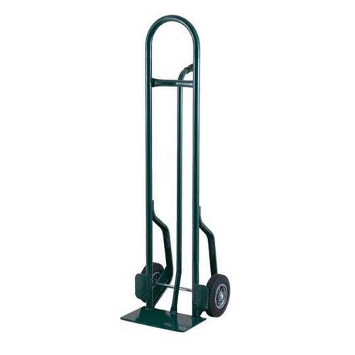 A green Harper steel hand truck with wheels.