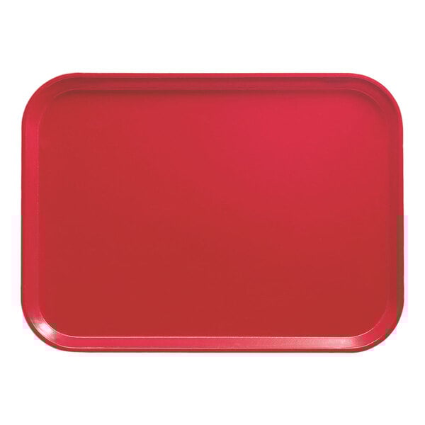 A red rectangular Cambro tray with a white border.