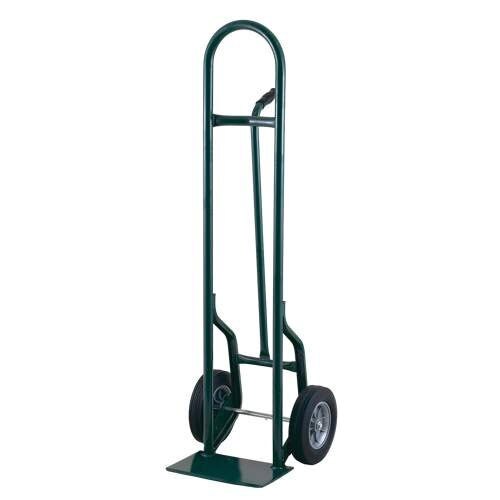 A green Harper hand truck with solid rubber wheels.