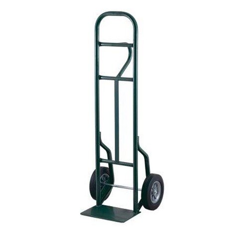 A green Harper steel hand truck with wheels.