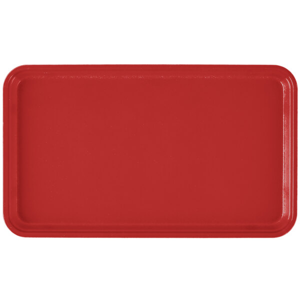 A red rectangular Cambro tray with a white border.