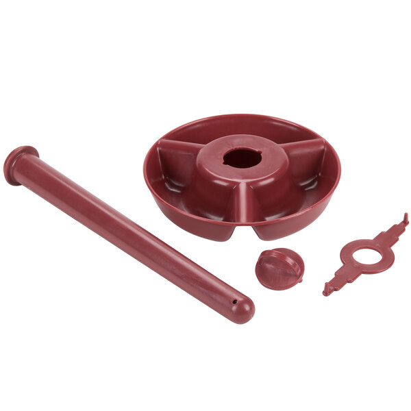 A red polypropylene container with a handle and a screw.