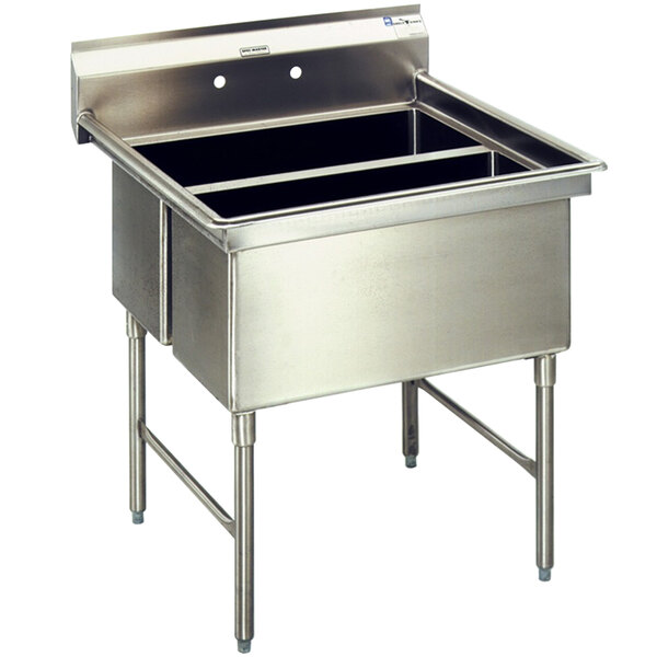 A stainless steel Eagle Group two compartment sink with a right side drainboard.