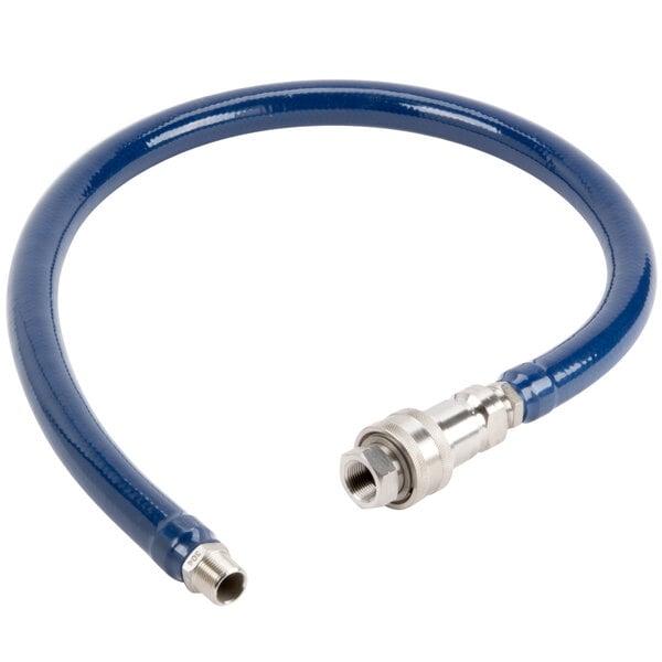 a blue hose with a silver connector