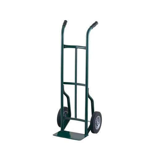 A green Harper steel hand truck with black wheels.