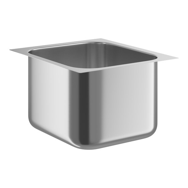 A stainless steel Eagle Group seamless weld in sink bowl with a square bottom.
