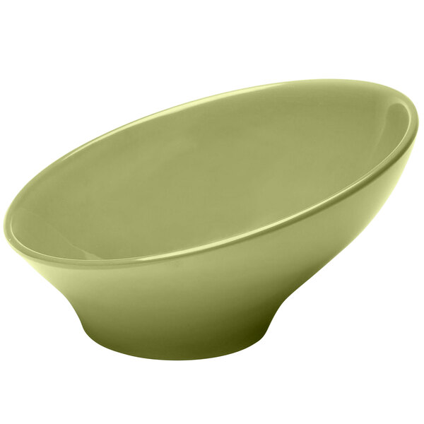 A green bowl with a white background.