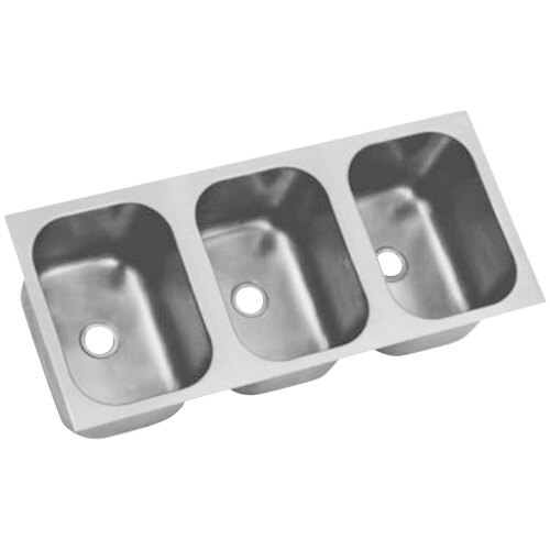 A stainless steel Eagle Group three compartment sink.