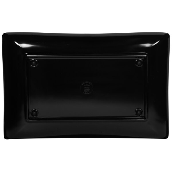 A black rectangular Elite Global Solutions melamine tray with a square design.