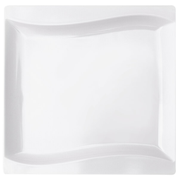 A white square Elite Global Solutions melamine platter with curved edges.