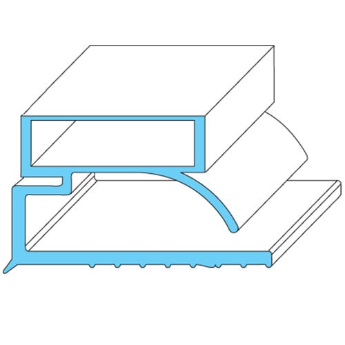 A white rectangular object with a blue and black border.