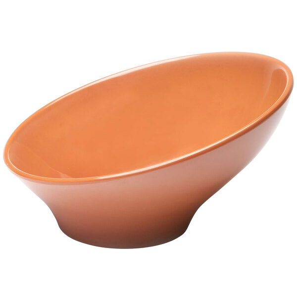 An orange Elite Global Solutions Pappasan melamine bowl.