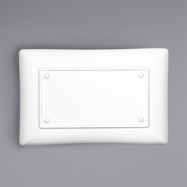 A white rectangular melamine tray with a white rectangle in the center.